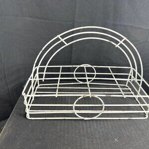Vintage Mid-Century Modern White Wire 8-Glass Drink Caddy Classic Retro Design